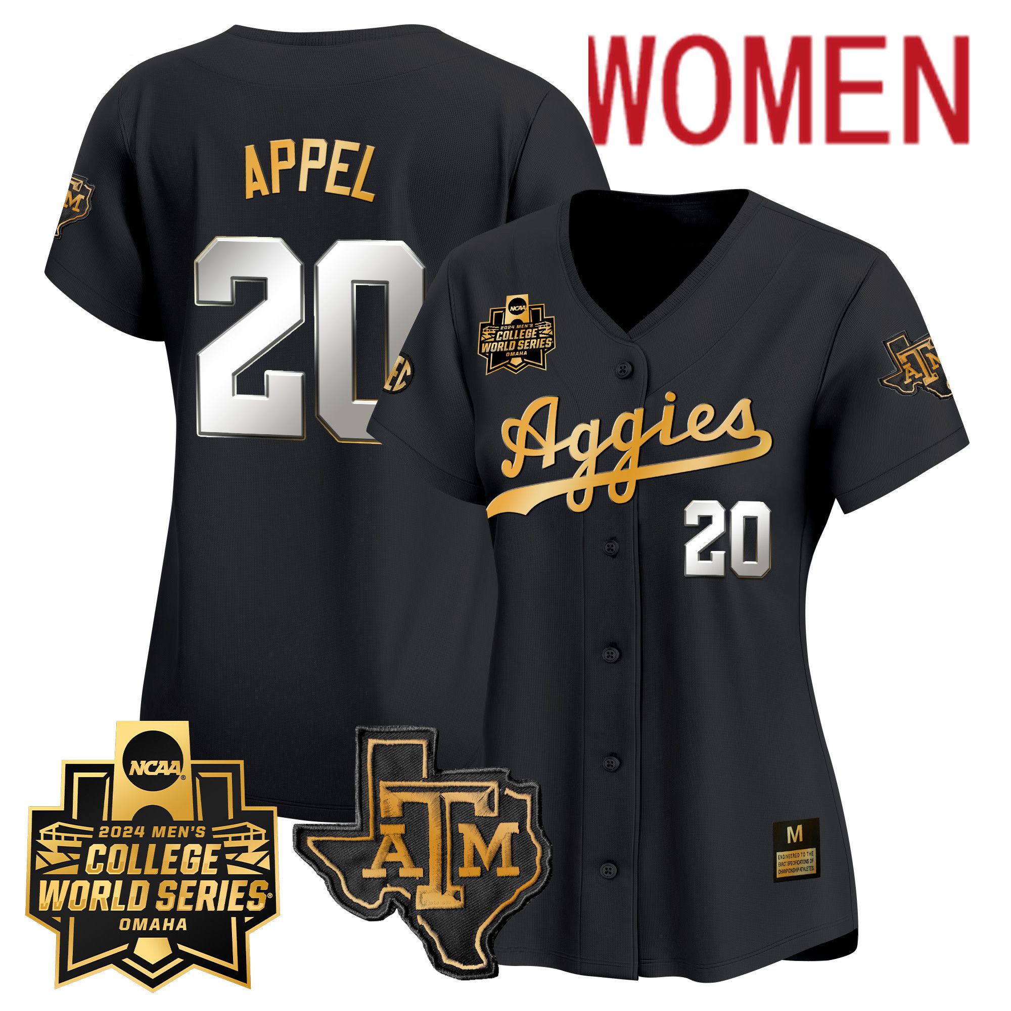 Women Texas A&M Aggies #20 Appel Black 2024 College World Series Vapor Premier Limited NCAA Jersey